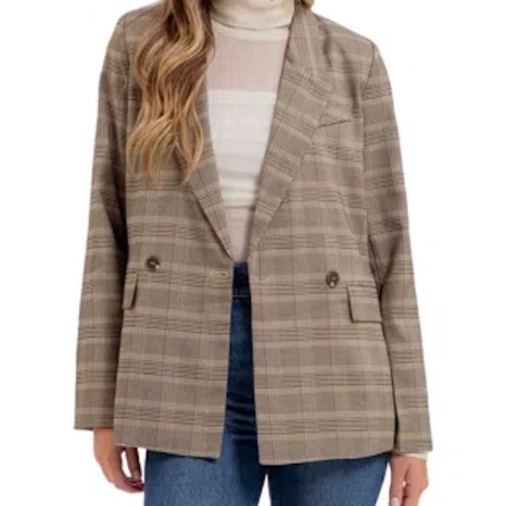 H&M Beige Plaid Longline Blazer Size L